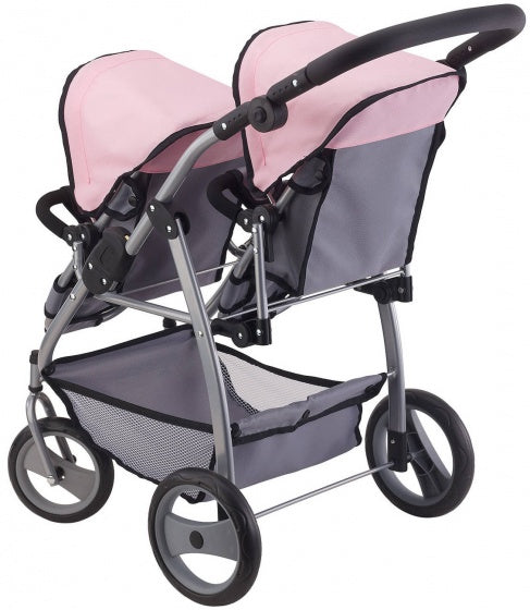 Poppenwagen Bayer tweelingen grijs/roze Poppenwagen Bayer