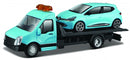 schaalmodel Renault Clio + Flatbed Transporter 1:43 blauw