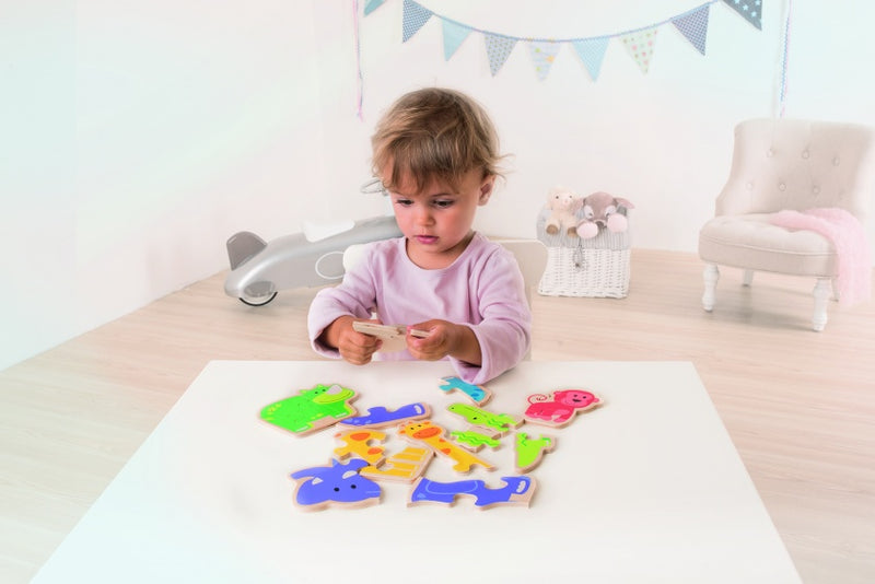 vormenpuzzel Vrolijke Dieren junior hout 18 stukjes