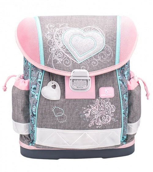 rugzak hartjes junior 19 liter polyester grijs/roze