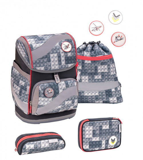 rugzakset Bricks Grey junior 20 L polyester grijs 4-delig