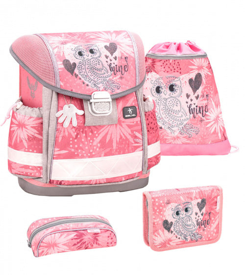 rugzakset Owl junior 19 liter polyester roze 4-delig