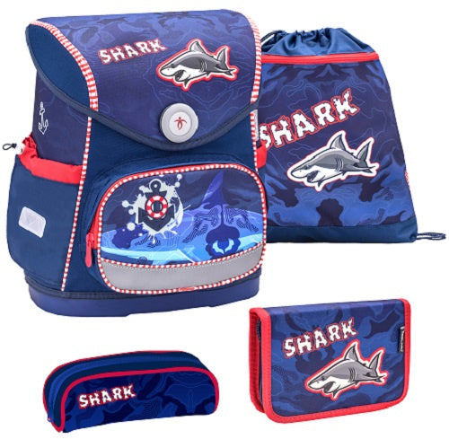 rugzakset Shark junior 19 liter polyester blauw 4-delig