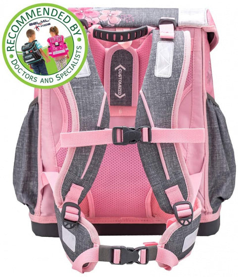schoolspullenset elegant 19 liter polyester grijs/roze