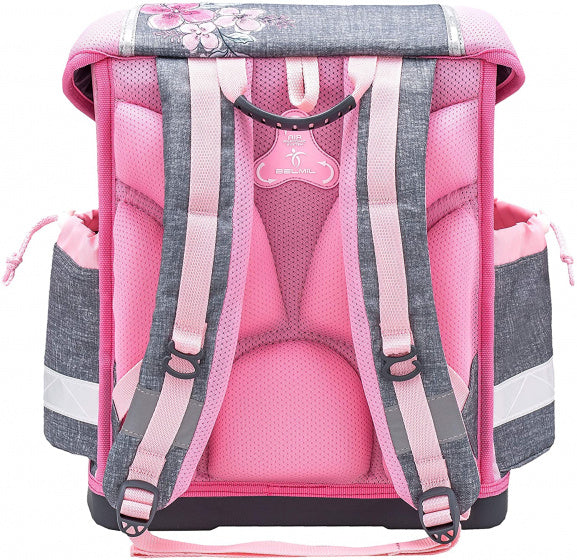 schoolspullenset flowers 19 liter polyester grijs/roze