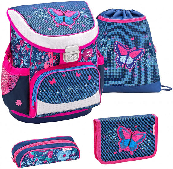 schoolspullenset vlinder 17 liter polyester blauw/roze