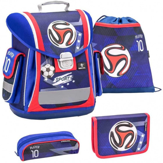 schoolspullenset voetbal 19 liter polyester blauw/rood