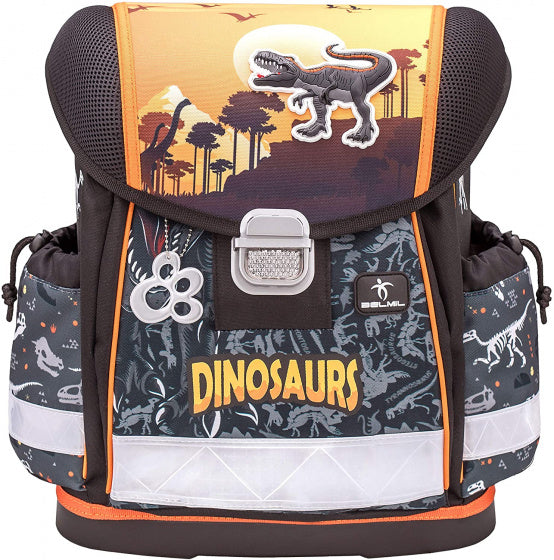 schooltas Dino jongens 32 x 19 x 36 cm oranje/zwart