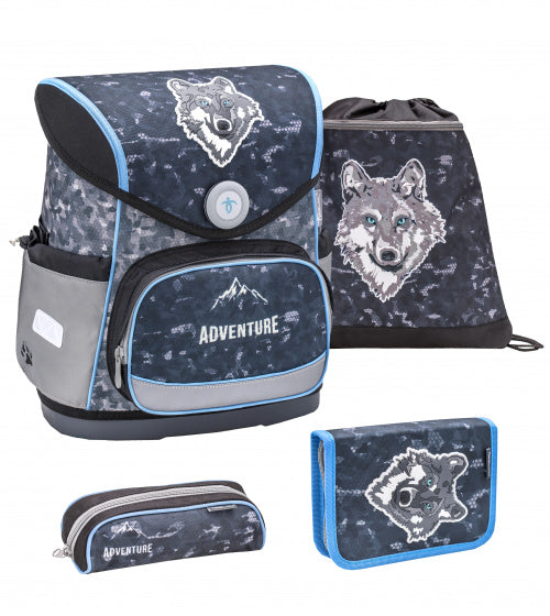 schoolset wolf 37 cm polyester grijs 4-delig