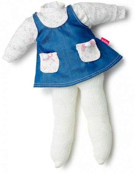 poppenkleding jurk meisjes 38 cm PE blauw/wit