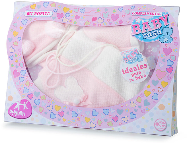 poppenkleding pyjama meisjes 38 cm PE roze/wit