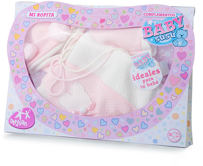 poppenkleding pyjama meisjes 38 cm PE wit/roze