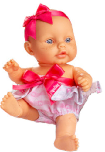 babypop 22 cm meisjes vinyl/textiel roze/lichtroze/wit