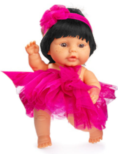 babypop 22 cm meisjes vinyl/textiel zwart/fuchsia