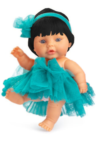 babypop 22 cm meisjes vinyl/textiel zwart/turquoise