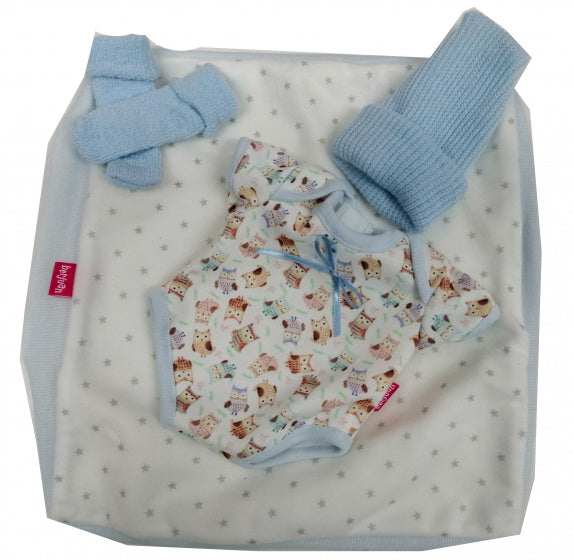 babypopkleding Andrea meisjes textiel/wol blauw/wit