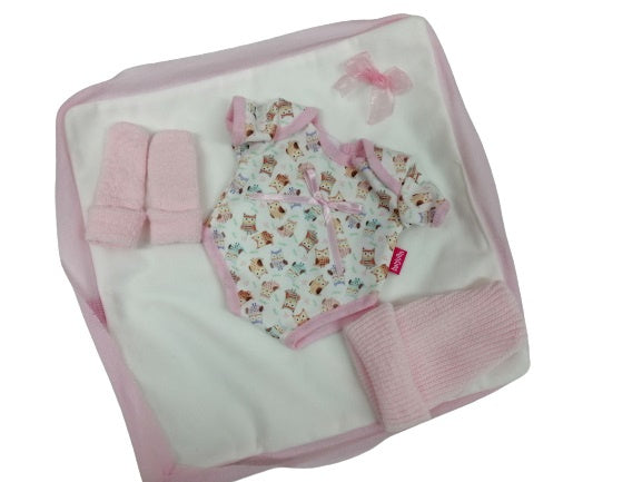 babypopkleding Andrea meisjes textiel/wol roze/wit