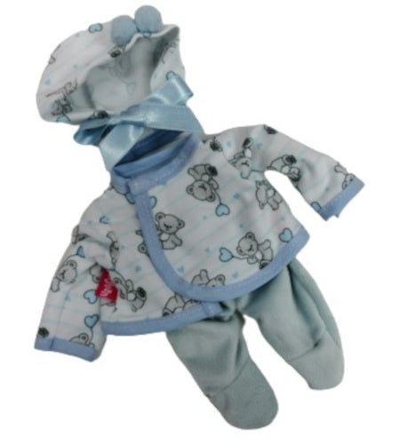 babypopkleding meisjes textiel blauw/wit 3-delig
