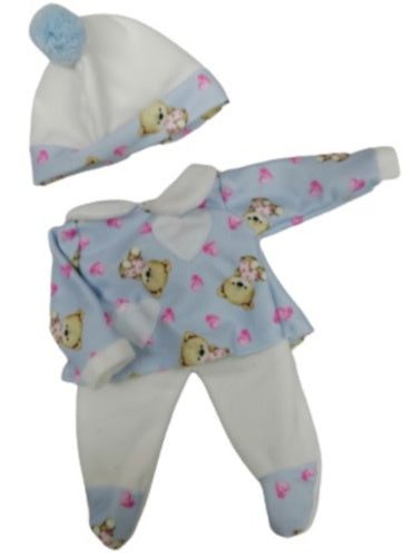 babypopkleding meisjes textiel wit/blauw 3-delig