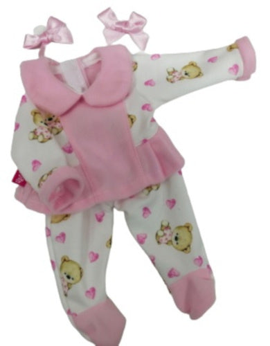 babypopkleding meisjes textiel wit/roze 3-delig