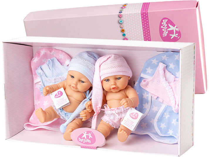 babypoppen Mini 25 cm meisjes blauw/roze 2 stuks