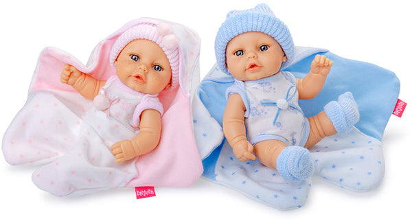 babypoppen Mini 25 cm meisjes blauw/roze 2 stuks