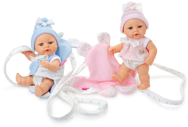 babypoppen Mini 25 cm meisjes roze/blauw 2 stuks