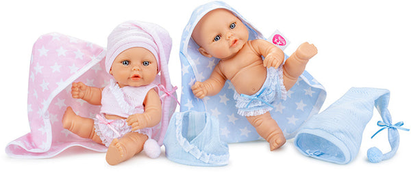 babypoppen Mini meisjes 25 cm roze/blauw 2 stuks
