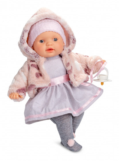 babypoppenkleding meisjes 28 cm textiel roze/grijs