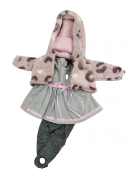 babypoppenkleding meisjes 28 cm textiel roze/grijs