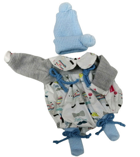 babypoppenkleding meisjes 38 cm textiel blauw/grijs