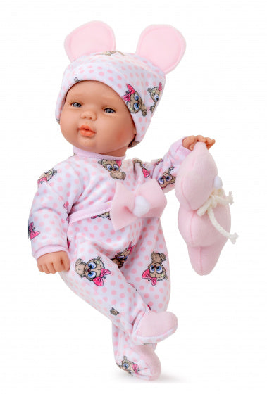 poppenpyjama Smile meisjes 30 cm textiel roze/wit