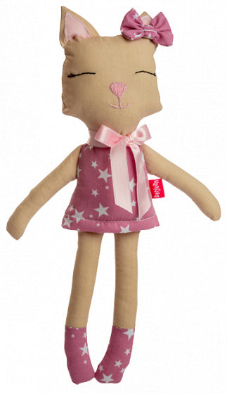 knuffelpop Kitten meisjes 36 cm katoen naturel/roze
