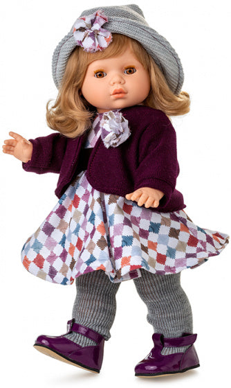 pop 45 cm meisjes vinyl/textiel grijs/roze/bordeaux