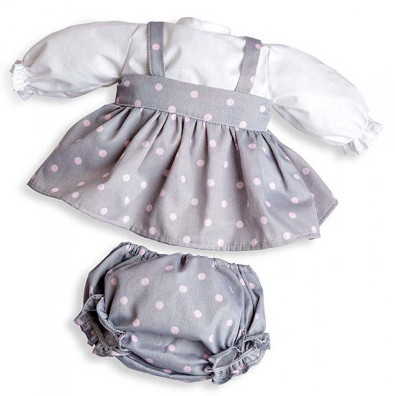 poppenjurk meisjes 45 cm textiel grijs/wit 2-delig