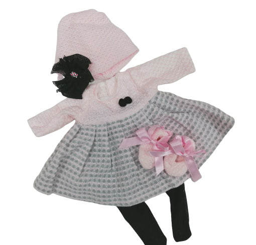 poppenjurkje Newborn meisjes 45 cm wol roze/grijs