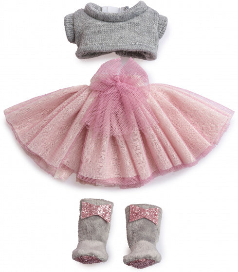 poppenkleding Eva 35 cm tule grijs/roze 3-delig