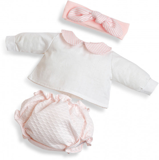 poppenkleding Maria 38 cm textiel wit/lichtroze 3-delig