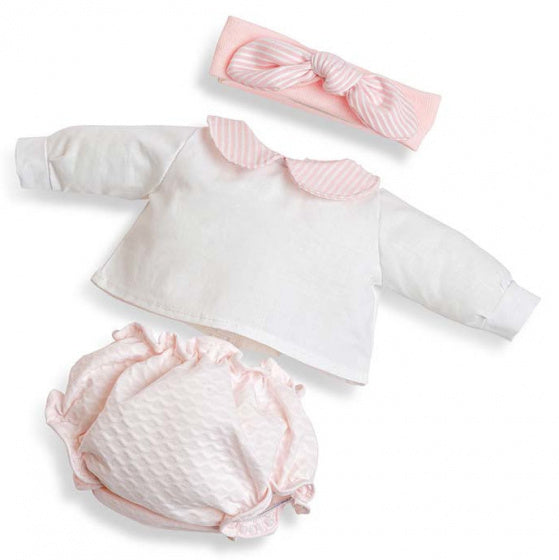 poppenkleding meisjes 38 cm textiel wit/roze 3-delig