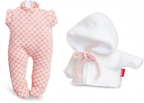 poppenboxpakje 28 cm wol zachtroze/wit 2-delig