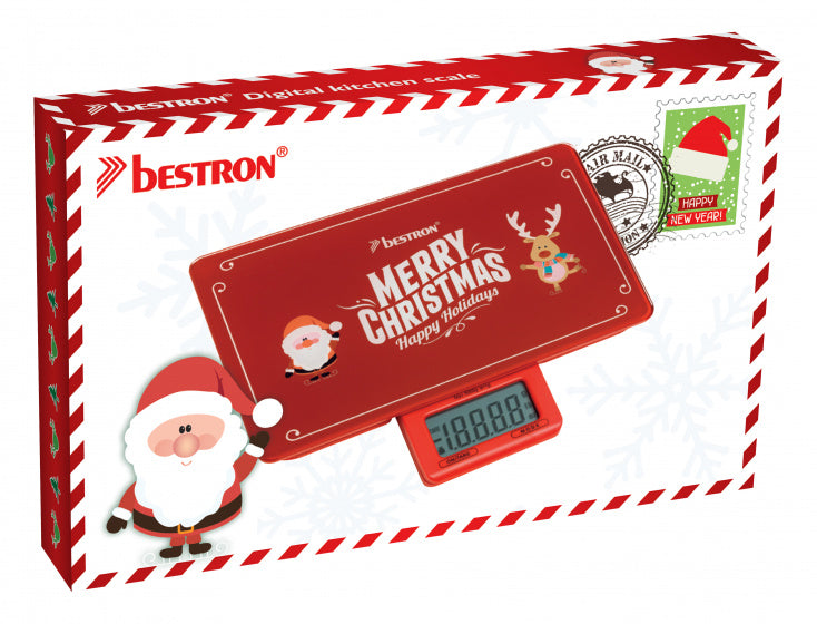 Bestron AKS300C Merry Christmas Digitale Keukenweegschaal Rood