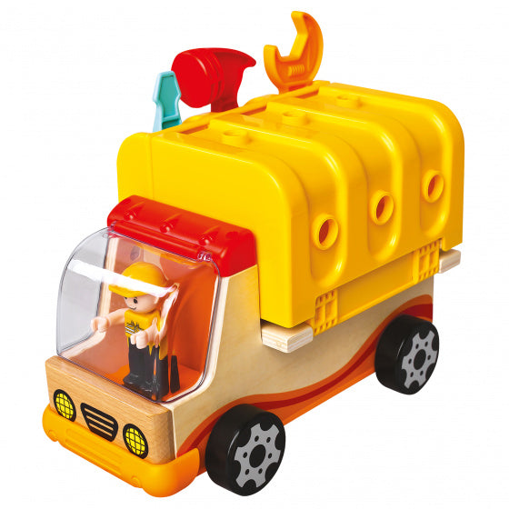 bouwvoertuig Multifunctioneel junior 25 cm hout geel 3-delig