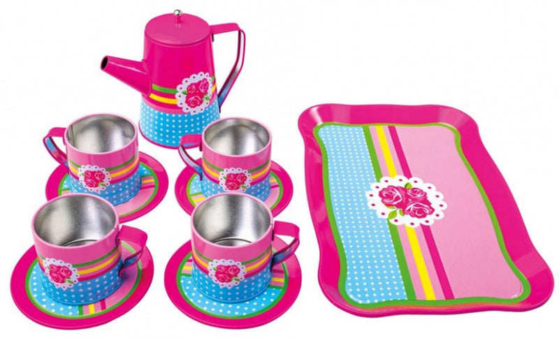 koffieservies junior aluminium roze/blauw 10-delig