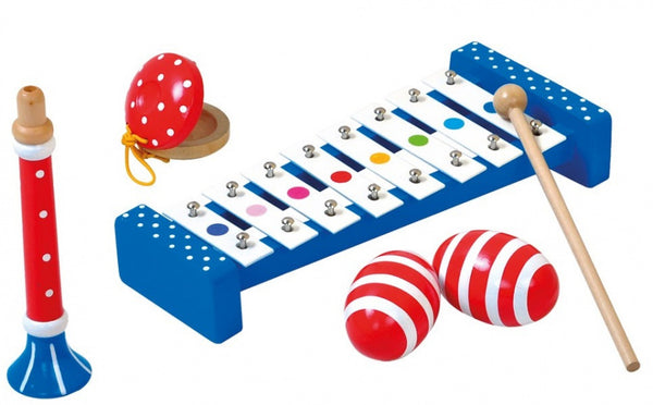 muziekset junior hout blauw/rood/wit 6-delig