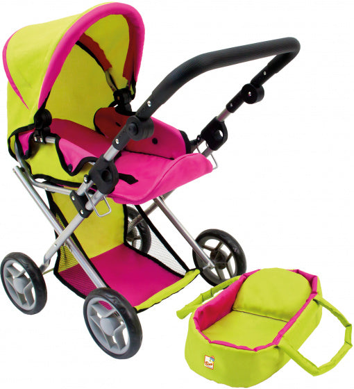 poppenwagen 30 x 30 x 10 cm groen/roze