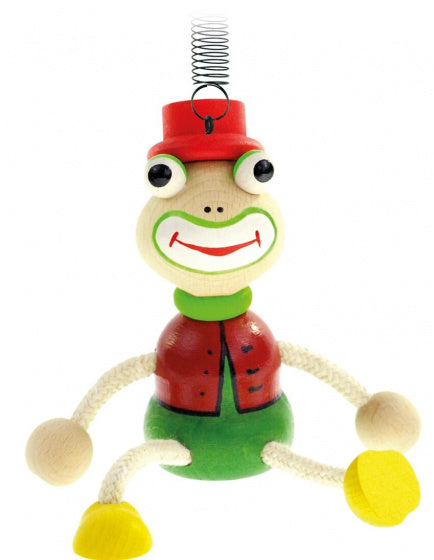 speelfiguur kikker junior 19 cm hout groen/rood