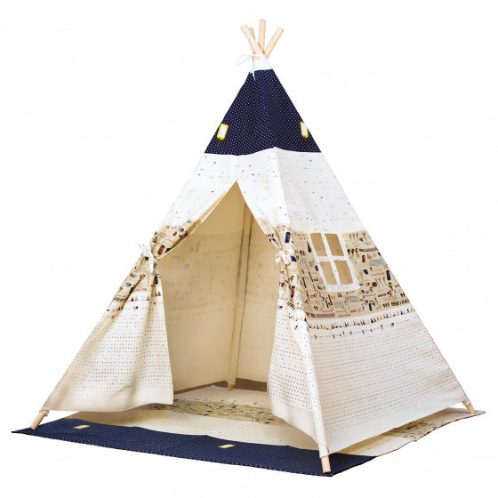 speeltent Tipi junior 150 x 120 cm katoen beige/blauw