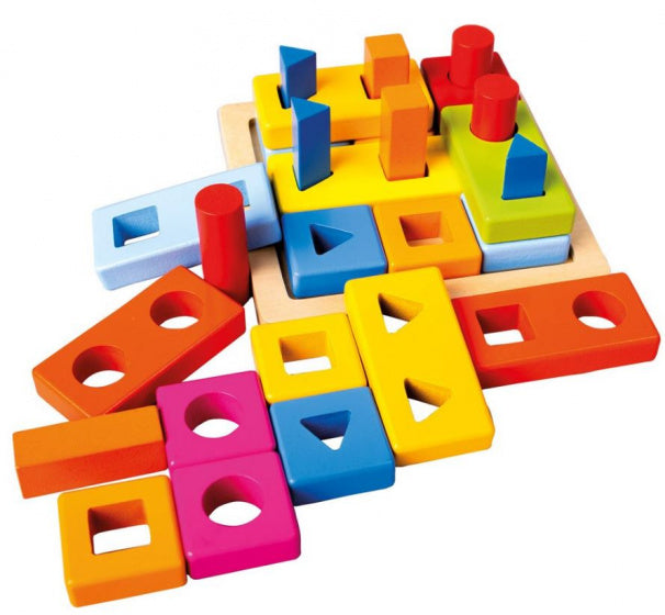 vormenpuzzel Blok junior 15 x 15 x 6 cm hout 2-delig