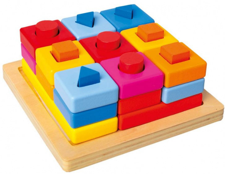 vormenpuzzel Blok junior 15 x 15 x 6 cm hout 2-delig