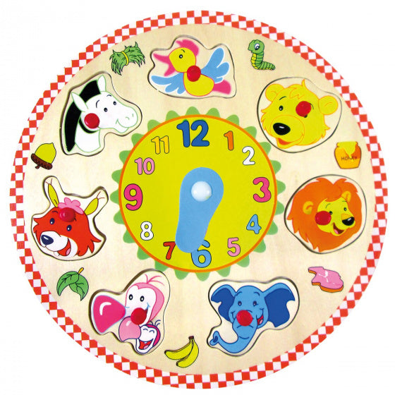 vormenpuzzel dierenklok junior 30 cm hout 8-delig